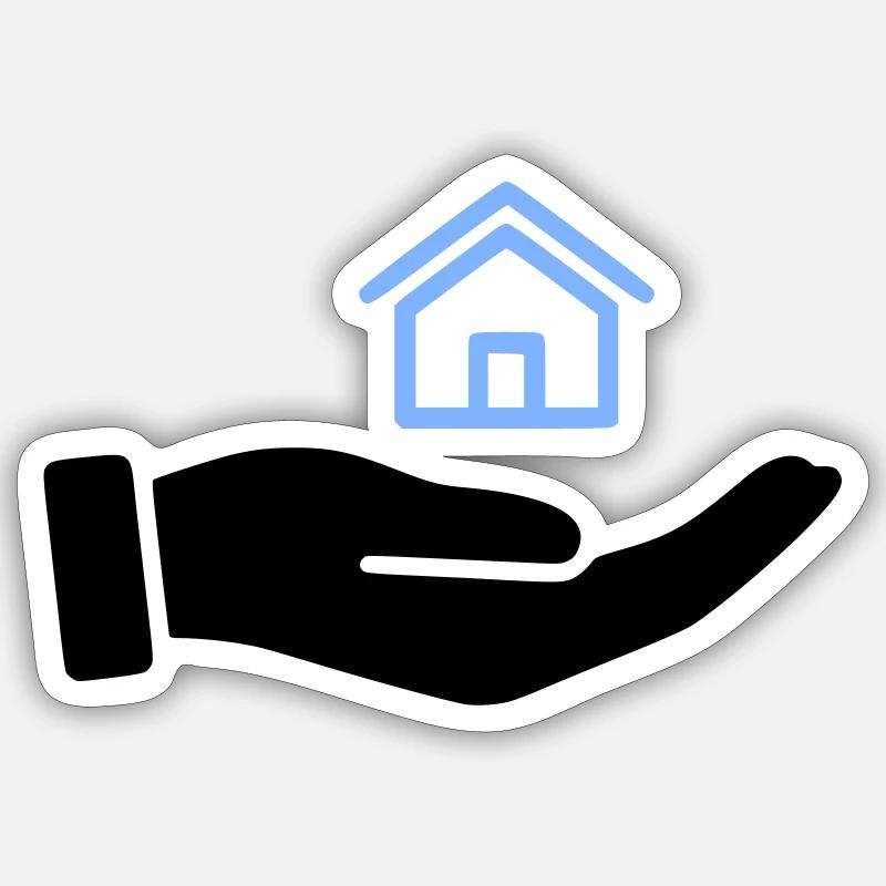 Husejendom med håndholdende - Sticker størrelse S (10 x 10 cm) - mat hvid