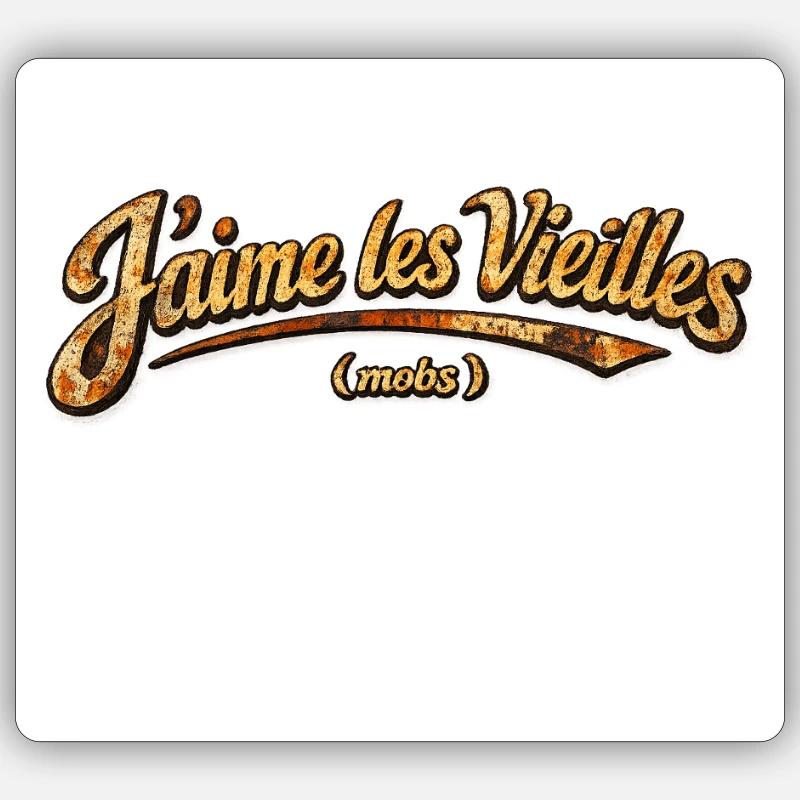 j'aime les vieilles mobs rusty - Sticker taille S (10 x 10 cm) - blanc mat