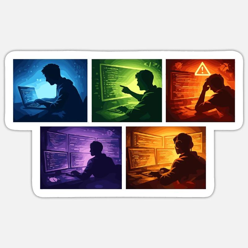 Neon-Coding: Bildschirmwelten - Sticker Größe S (10 x 10 cm) - Mattweiß