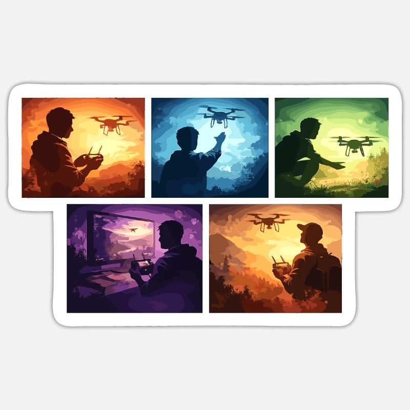 Drone Sunset Collage - Sticker size S (10 x 10 cm) - white matte