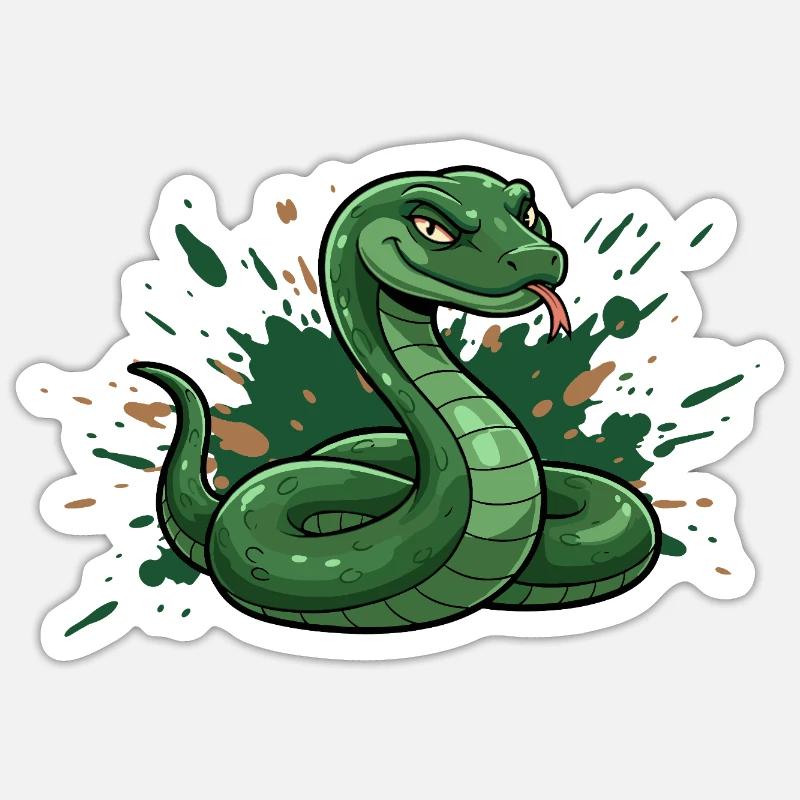 Grüne Comic-Schlange mit Spritz-Splash - Sticker Größe S (10 x 10 cm) - Mattweiß