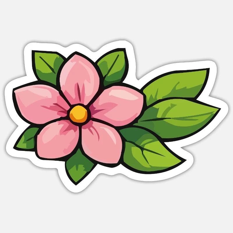Rosa Blüte mit grünen Blättern - Sticker Größe S (10 x 10 cm) - Mattweiß