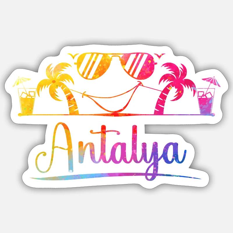 Plage d’Antalya Soleil - Sticker taille S (10 x 10 cm) - blanc mat