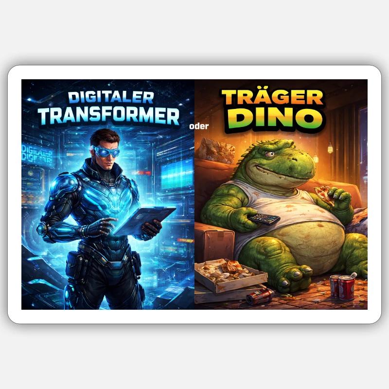 Digitaler Tech-Kämpfer oder träger Dino - Sticker Größe S (10 x 10 cm) - Mattweiß