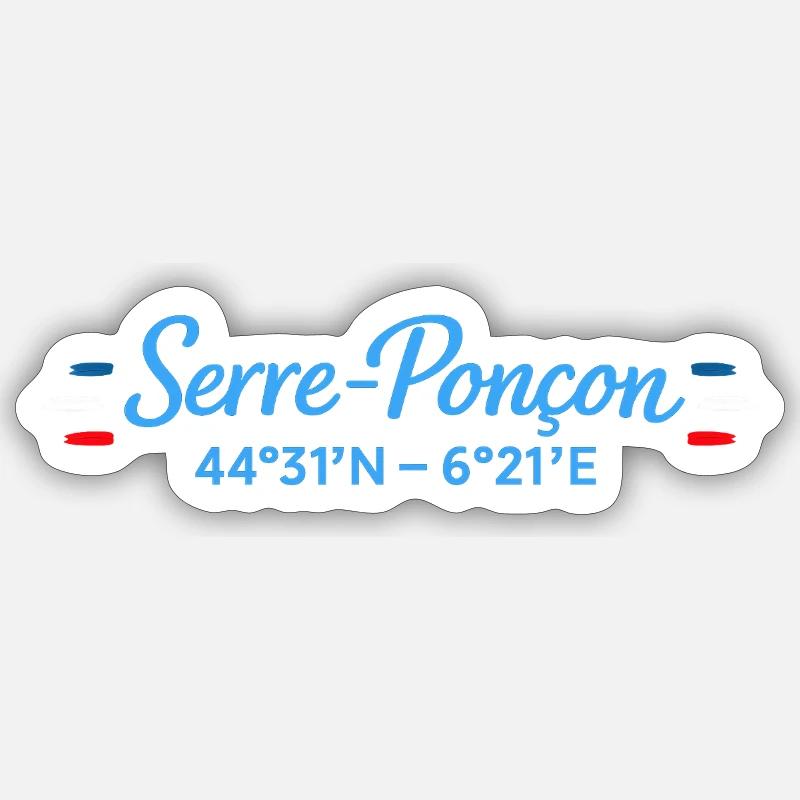 Serre Poncon Coordonnées Lac - Sticker taille S (10 x 10 cm) - blanc mat