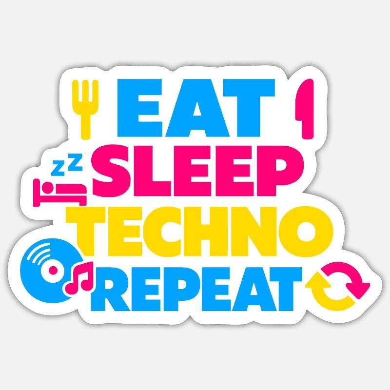 Eat Sleep Techno Repeat Farbexplosion Sticker Größe S (10 x 10 cm)