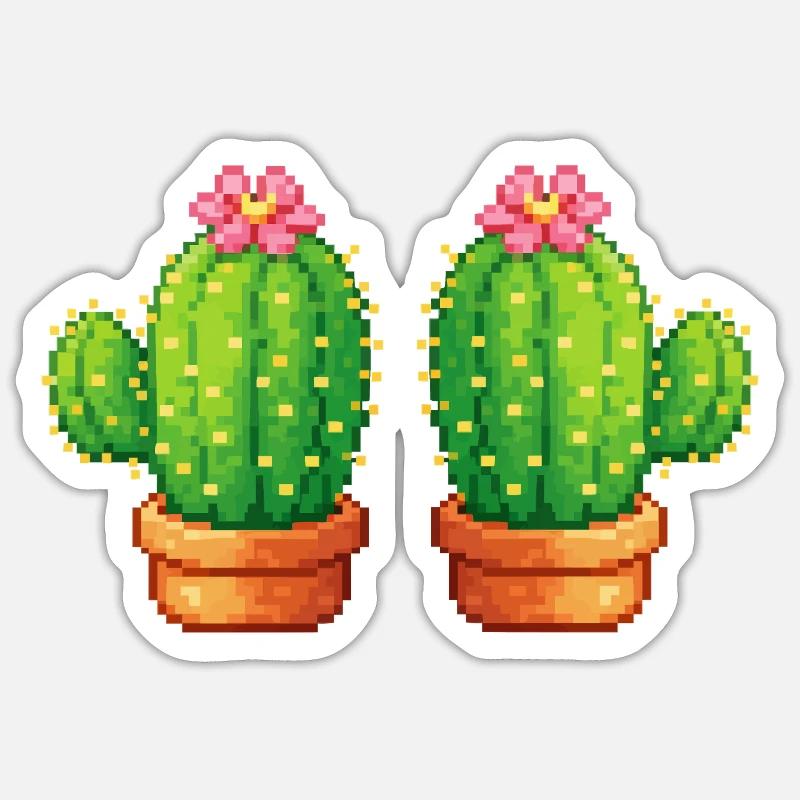 Pixelkaktus Zwillinge im Topf - Sticker Größe S (10 x 10 cm) - Mattweiß