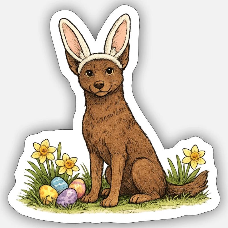 Spring Bunny Australian Kelpie Dog with Easter Eggs Sticker size S (10 x 10 cm)