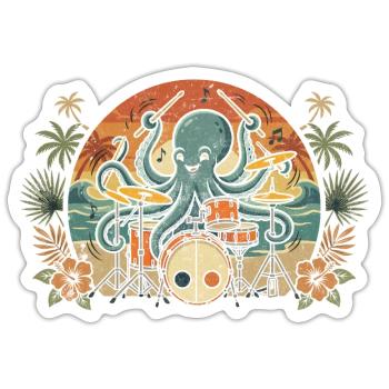 Percussionniste Tropical Octopus - Sticker taille S (10 x 10 cm) - blanc mat - Devant
