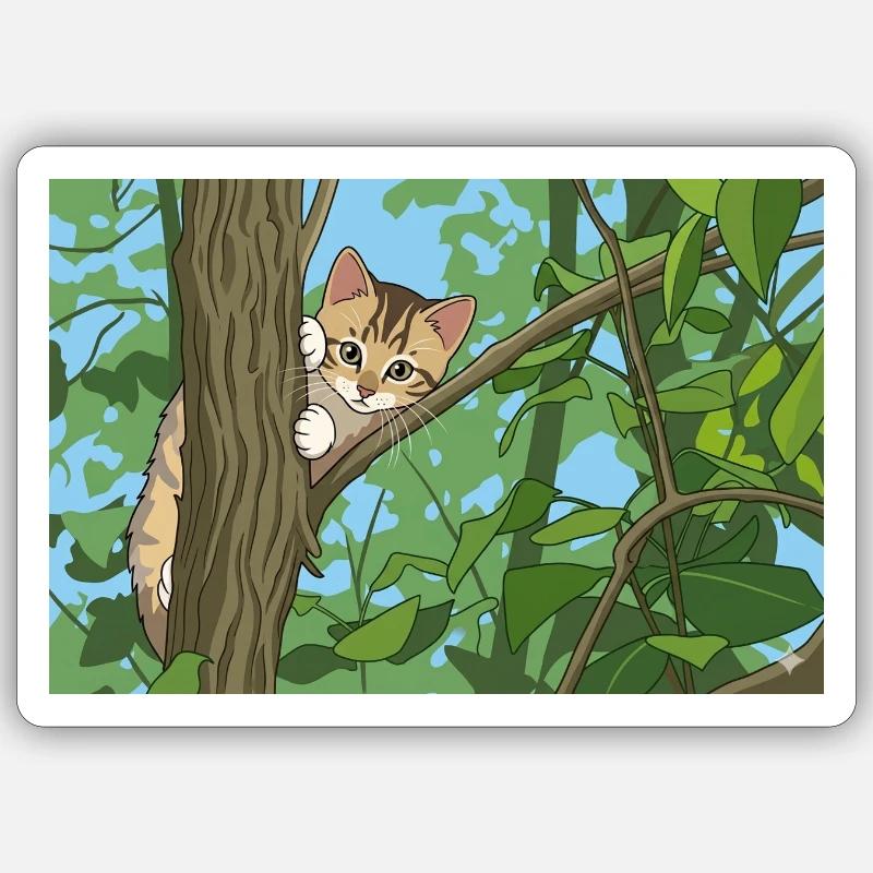 Cat exploring through the branches Sticker size S (10 x 10 cm)