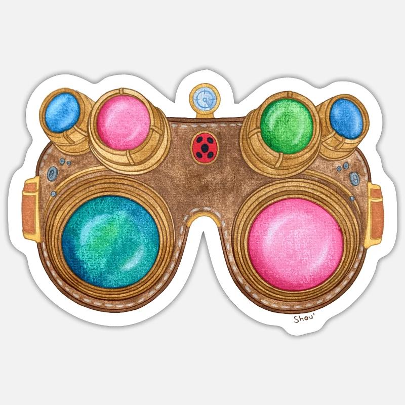 Rainbow Steampunk Glasses - Sticker size S (10 x 10 cm) - white matte