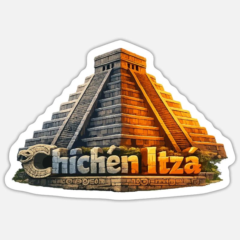 Serpent pyramidal de Chichen Itza - Sticker taille S (10 x 10 cm) - blanc mat