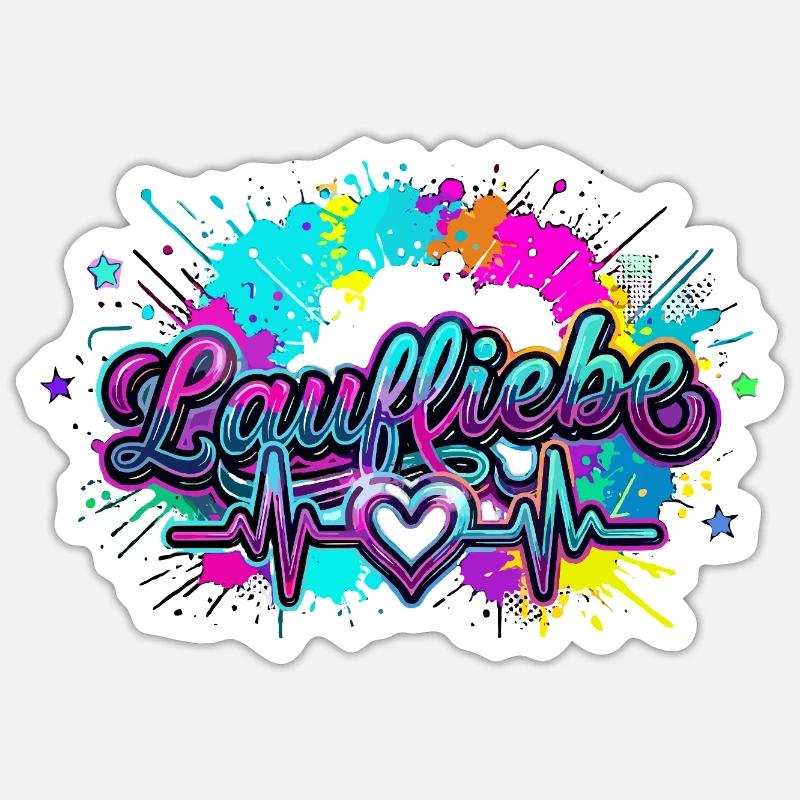 Lauf Liebe Herzschlag Farbexplosion - Sticker Größe S (10 x 10 cm) - Mattweiß