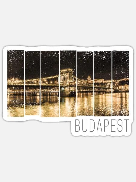 Budapest Kettenbrücke in Ungarn bei Nacht Souvenir - Sticker Größe S (10 x 10 cm) - Mattweiß