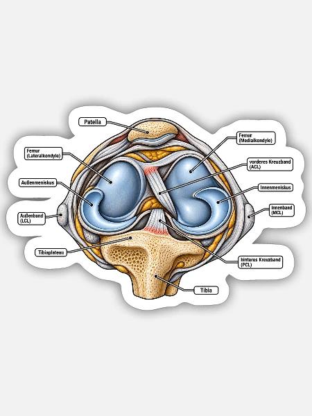 Knie Anatomie Physio 90° Flex - Sticker Größe S (10 x 10 cm) - Mattweiß