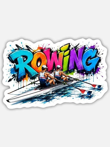 Rowing Griffiti - Rudern - Ruderer - Ruderin - Sticker Größe S (10 x 10 cm) - Mattweiß