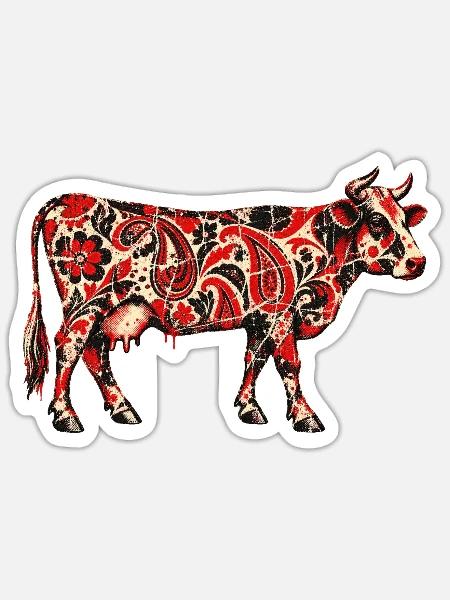 Paisley-Kuh - Sticker Größe S (10 x 10 cm) - Mattweiß
