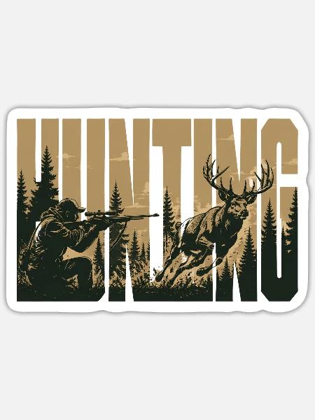 Waldjagd: Hirschsilhouette im Herbst - Sticker Größe S (10 x 10 cm) - Mattweiß