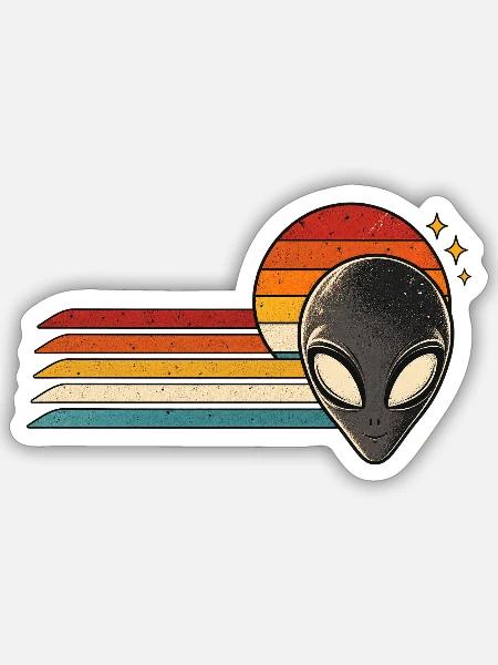 Retro Alien Regenbogenpfad - Sticker Größe S (10 x 10 cm) - Mattweiß