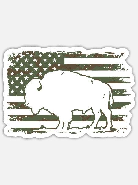 Tarn-US-Flagge-Bison-Silhouetten-Design - Sticker Größe S (10 x 10 cm) - Mattweiß