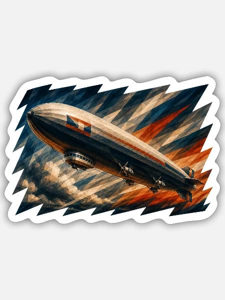 Zeppelin im Art Deco Stil - Sticker Größe S (10 x 10 cm) - Mattweiß