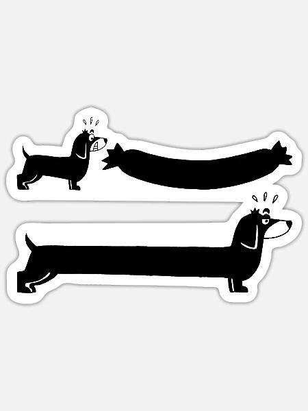 Der schwarze Hund und die Wurst - Sticker Größe S (10 x 10 cm) - Mattweiß