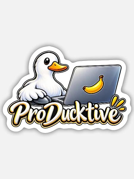 ProDucktive Ente am Laptop - Sticker Größe S (10 x 10 cm) - Mattweiß
