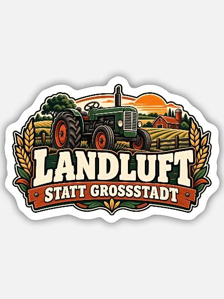 Landluft statt Großstadt Traktor / Landleben - Sticker Größe S (10 x 10 cm) - Mattweiß