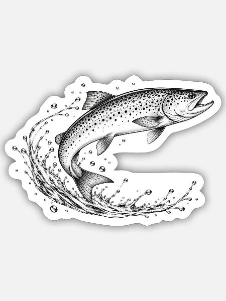 Meerforelle Sprung - Sticker Größe S (10 x 10 cm) - Mattweiß