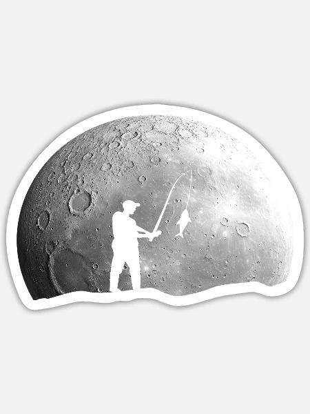 Angler Angeln Mond - Sticker Größe S (10 x 10 cm) - Mattweiß