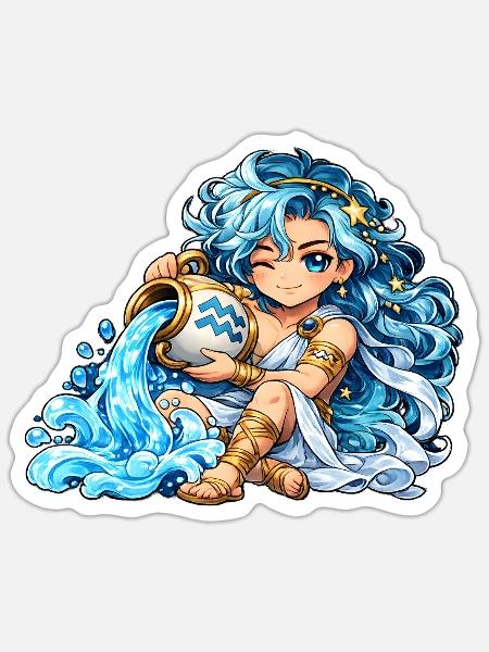 Wassermann Sternzeichen Kawaii - Sticker Größe S (10 x 10 cm) - Mattweiß