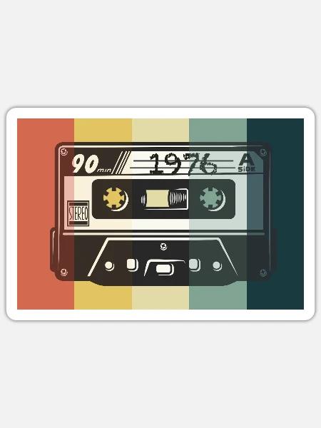 1976_Vintage_Kassette_ - Sticker Größe S (10 x 10 cm) - Mattweiß