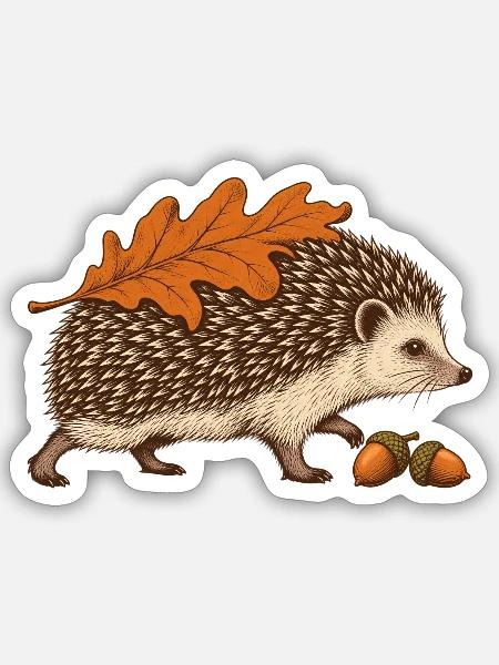 Igel mit Herbstblatt - Sticker Größe S (10 x 10 cm) - Mattweiß