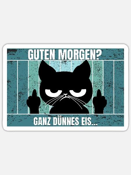 Katze Morgenmuffel - Sticker Größe S (10 x 10 cm) - Mattweiß