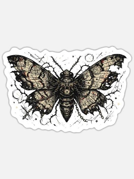 Steampunk-Motte mit Schlüsselflügeln - Sticker Größe S (10 x 10 cm) - Mattweiß