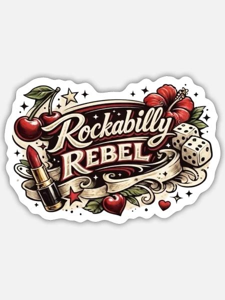 Rockabilly Rebel Tattoo Style - Sticker Größe S (10 x 10 cm) - Mattweiß