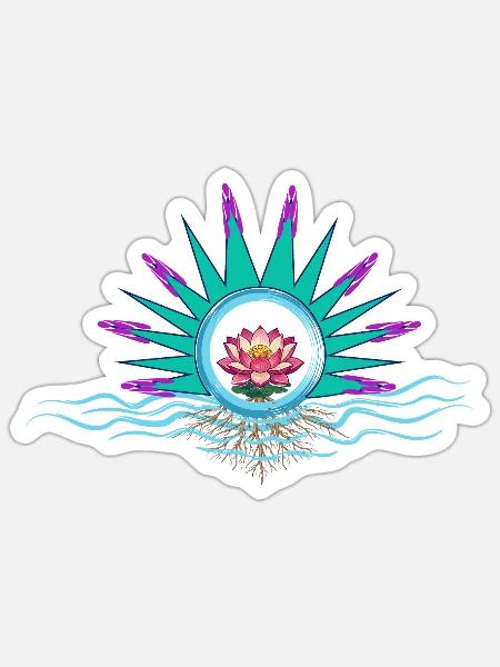 Lotus im Kreis mit Wasserwellen - Sticker Größe S (10 x 10 cm) - Mattweiß