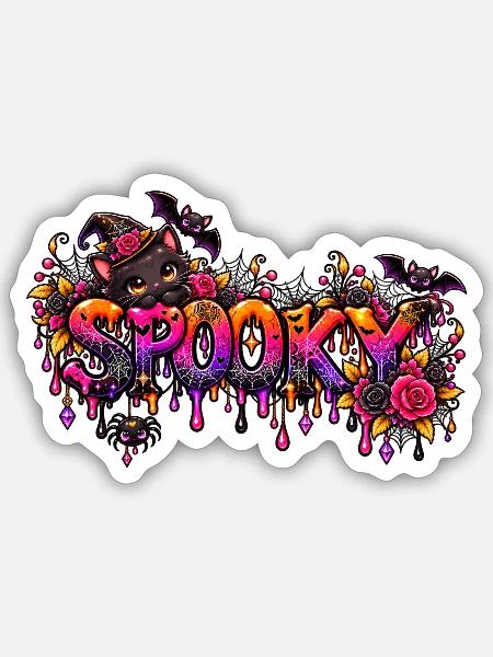 Spooky Katzen Neon-Drip - Sticker Größe S (10 x 10 cm) - Mattweiß