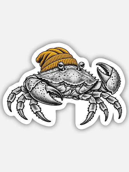 Krabbe mit gelber Mütze - Sticker Größe S (10 x 10 cm) - Mattweiß