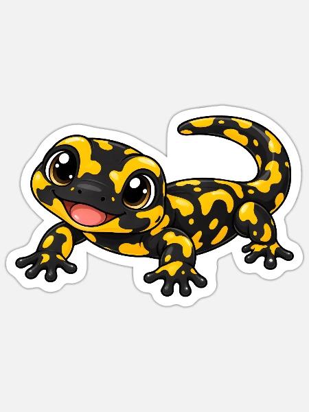 Salamander Kawaii Style – Süßes Amphibienmotiv - Sticker Größe S (10 x 10 cm) - Mattweiß