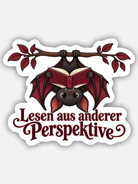 Lesende Fledermaus mit Perspektivwechsel - Sticker Größe S (10 x 10 cm) - Mattweiß