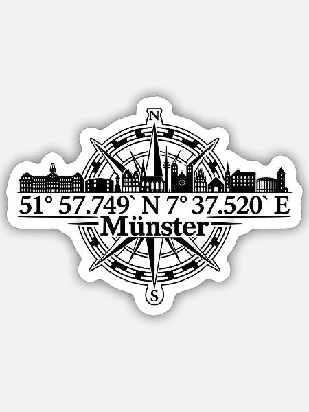 Münster Kompass Stadtansicht - Sticker Größe S (10 x 10 cm) - Mattweiß