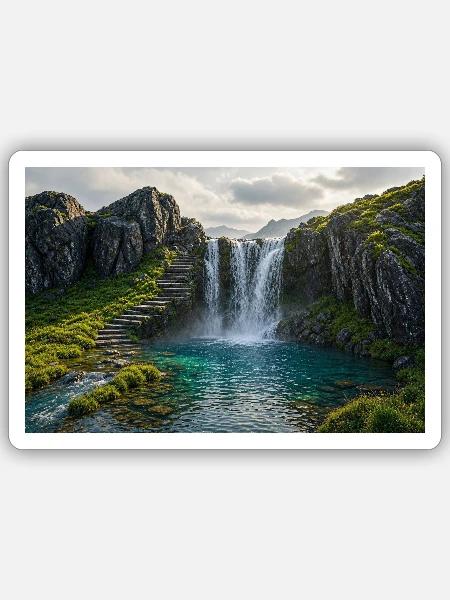 Wasserfallpfad - Sticker Größe S (10 x 10 cm) - Mattweiß