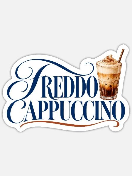 Freddo Cappuccino Schrift mit Eiskaffee - Sticker Größe S (10 x 10 cm) - Mattweiß