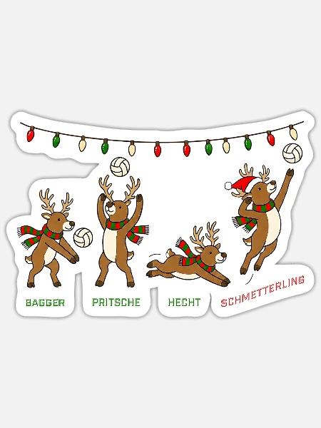 Volleyball Weihnachten Rentiere Lustiges Geschenk - Sticker Größe S (10 x 10 cm) - Mattweiß