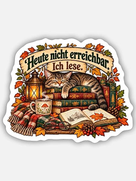 Heute nicht erreichbar. Ich lese. - Sticker Größe S (10 x 10 cm) - Mattweiß