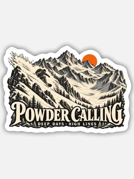 Powder Calling – Snowboard Freeride - Sticker Größe S (10 x 10 cm) - Mattweiß