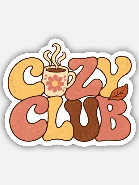Cozy Club Retro Kaffee-Motiv - Sticker Größe S (10 x 10 cm) - Mattweiß