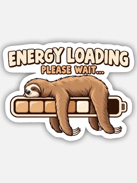 Energy Loading – Lustiges Faultier Akku Design - Sticker Größe S (10 x 10 cm) - Mattweiß