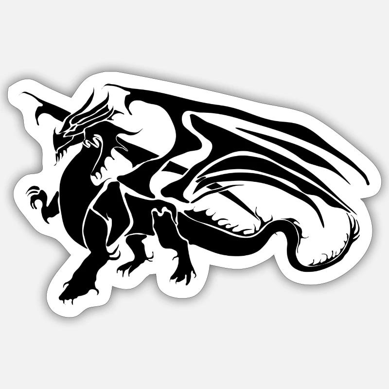 schwarzer Drache - Sticker Größe S (10 x 10 cm) - Mattweiß